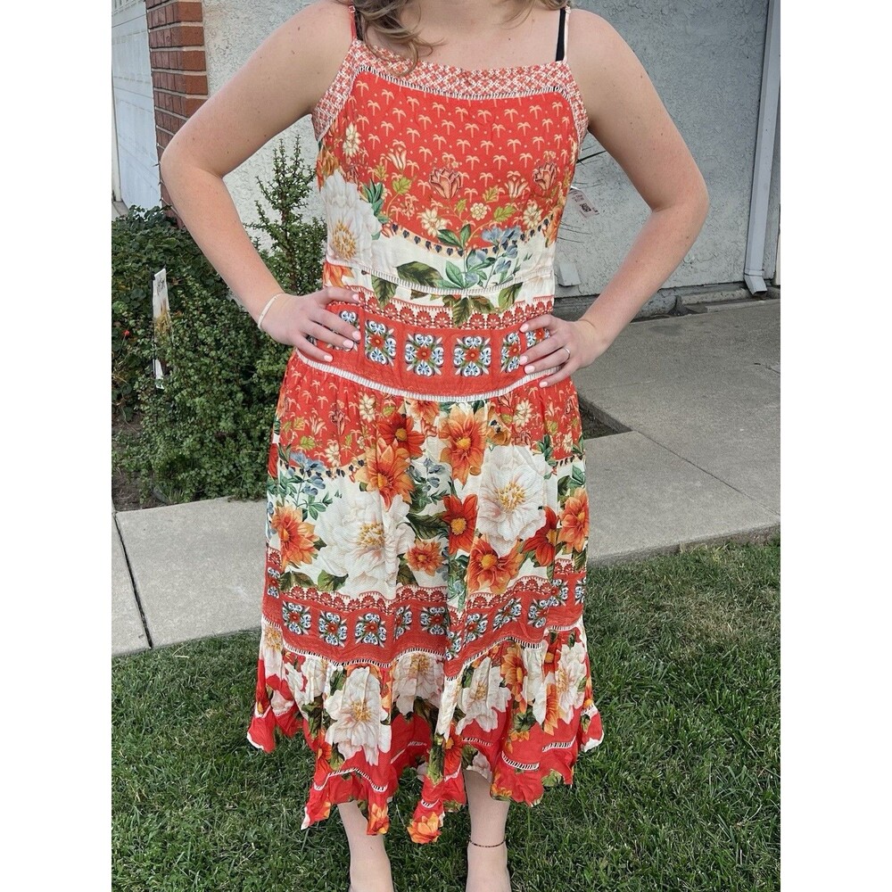 Farm Rio Anthropologie Midi Dress Women's LP Floral Boho Resort Cottagecore NWT